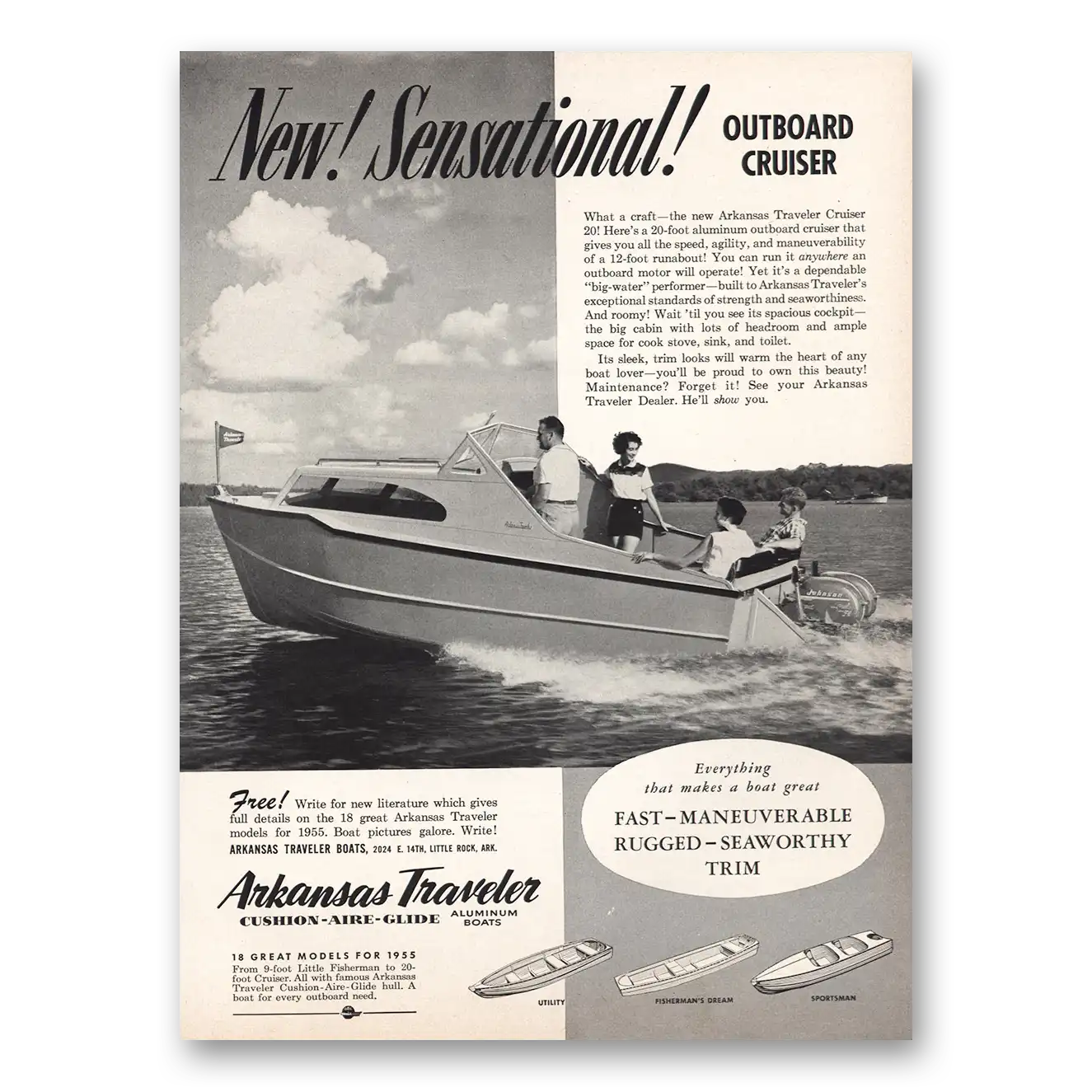 1955 Arkansas Traveler Traveler Outboard Cruiser Vintage Magazine Print Ad