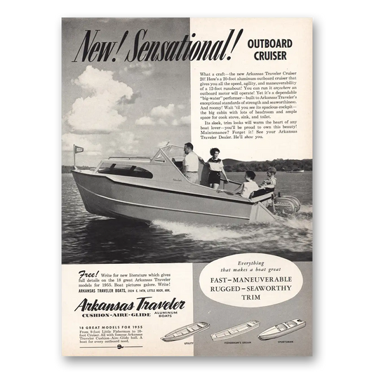 1955 Arkansas Traveler Traveler Outboard Cruiser Vintage Magazine Print Ad