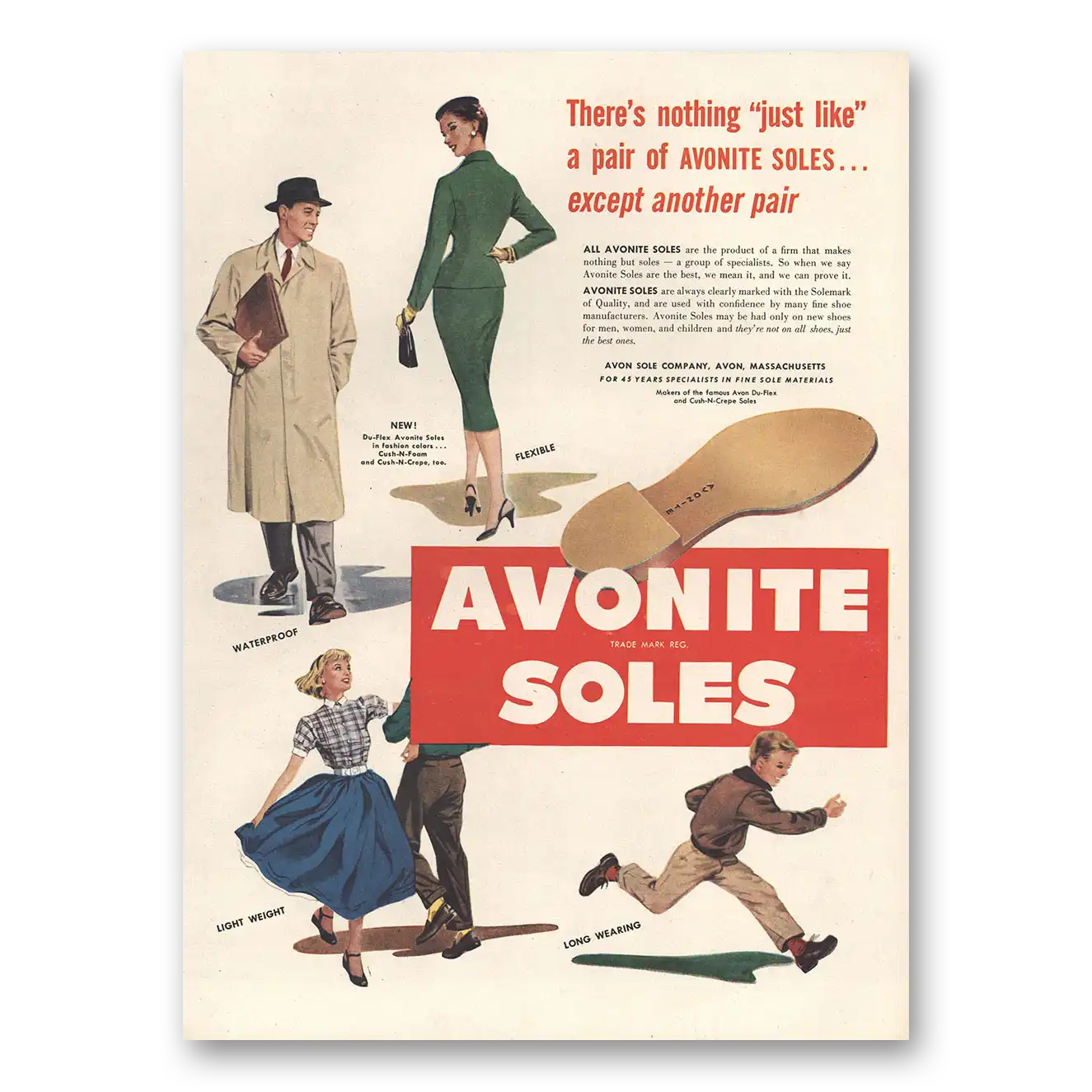 1955 Avonite Soles Nothing Just Like a Pair Vintage Magazine Print Ad