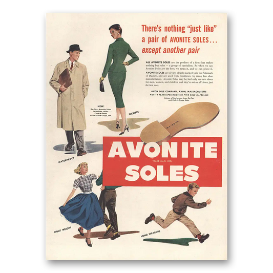 1955 Avonite Soles Nothing Just Like a Pair Vintage Magazine Print Ad