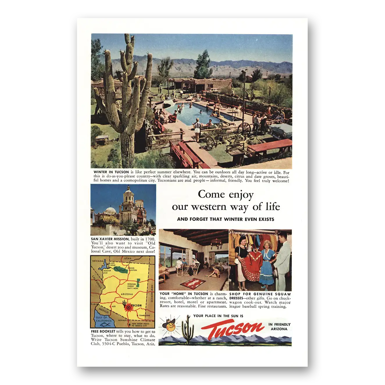 1955 Tucson Arizona Western Way of Life Vintage Magazine Print Ad