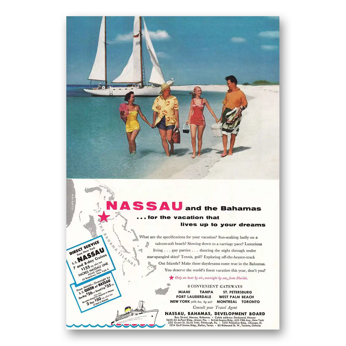 1955 Nassau Bahamas Lives Up To Your Dreams Vintage Magazine Print Ad