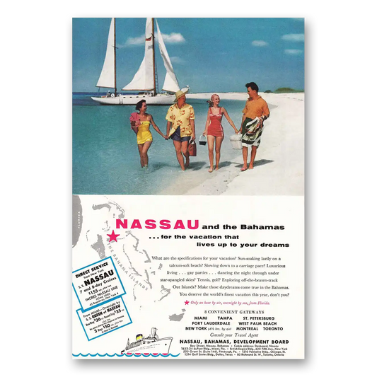 1955 Nassau Bahamas Lives Up To Your Dreams Vintage Magazine Print Ad