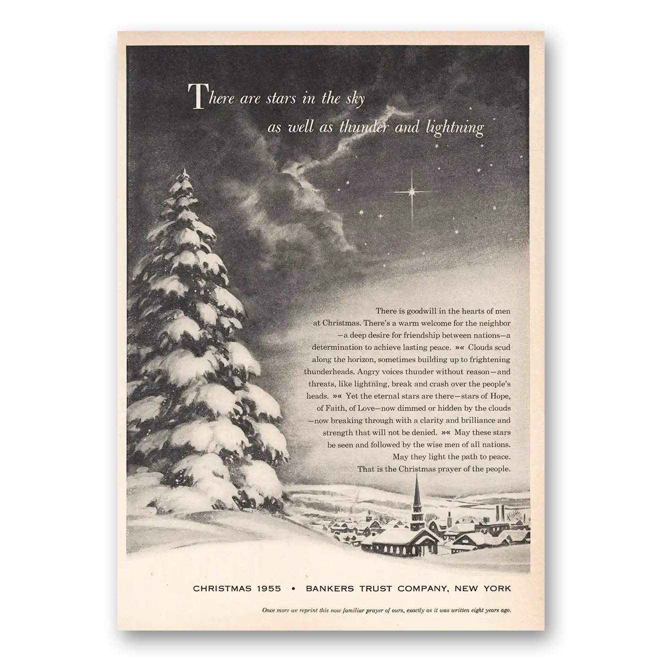 1955 Bankers Trust Stars In the Sky Christmas Vintage Magazine Print Ad