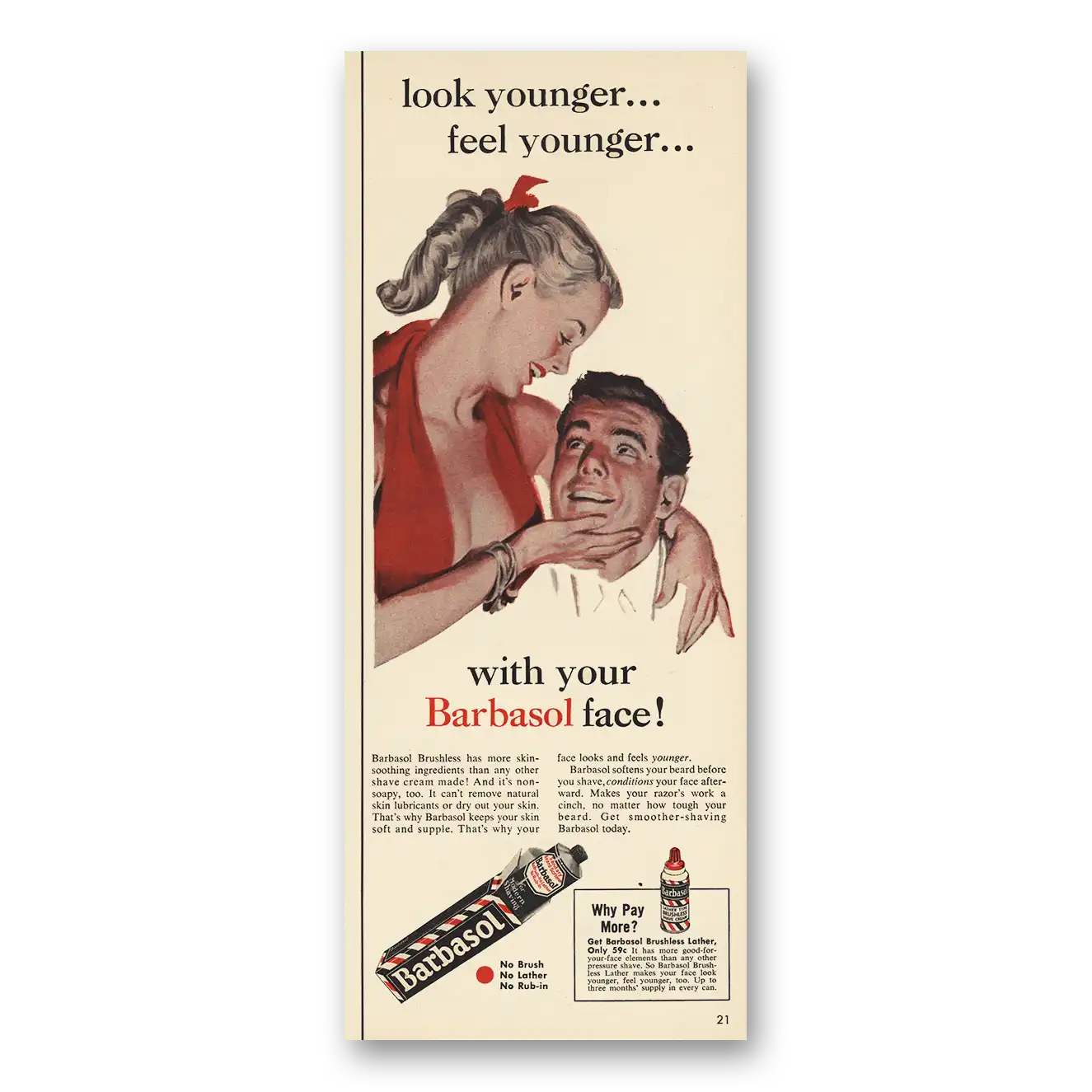 1955 Barbasol Shaving Cream Feel Younger Vintage Magazine Print Ad