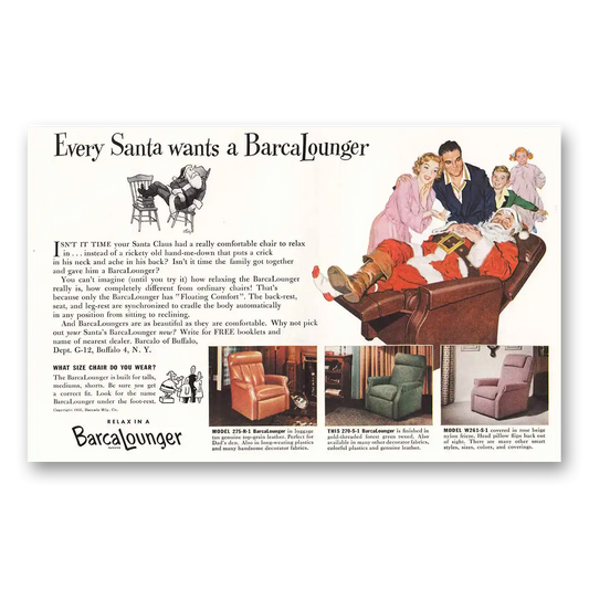 1955 BarcaLounger Every Santa Wants a BarcaLounger Vintage Magazine Print Ad