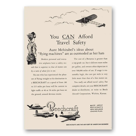 1955 Beechcraft Aunt Mehitabel Vintage Magazine Print Ad
