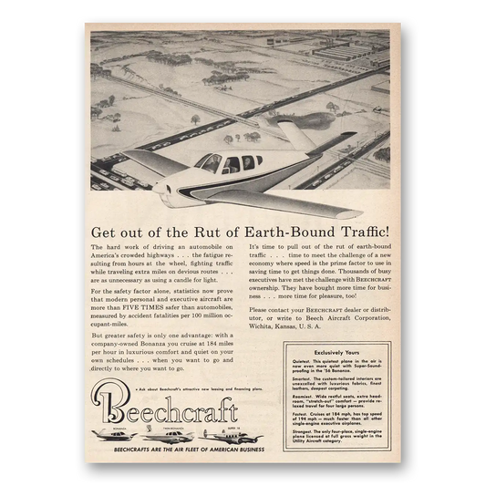 1955 Beechcraft Earth Bound Traffic Vintage Magazine Print Ad