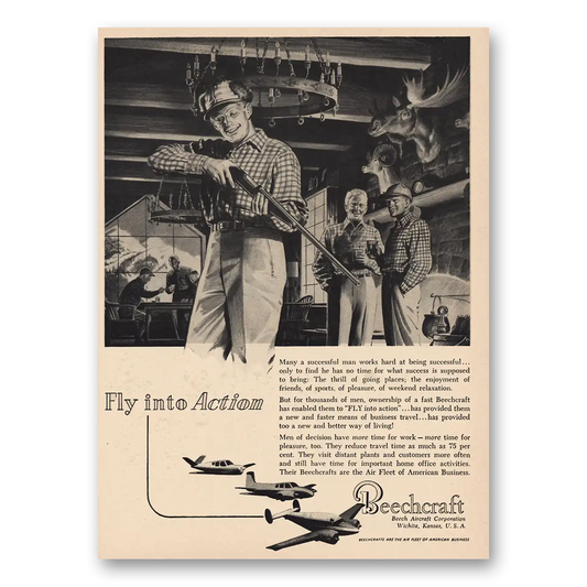 1955 Beechcraft Fly Into Action Vintage Magazine Print Ad