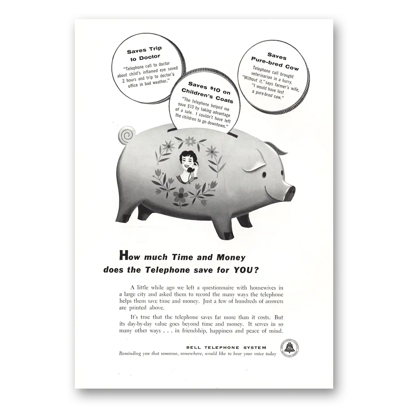 1955 Bell Telephone Time and Money Vintage Magazine Print Ad