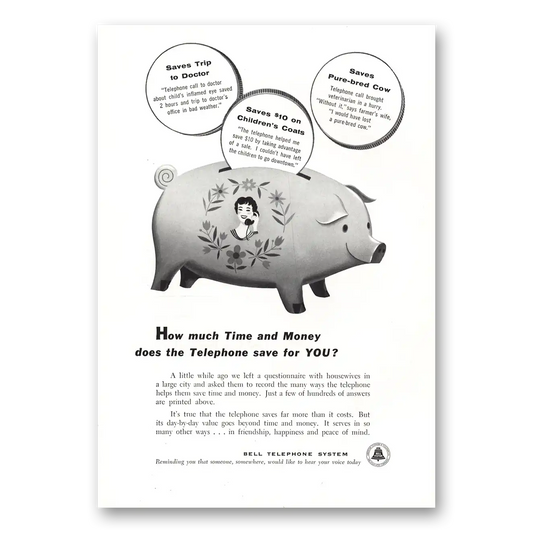 1955 Bell Telephone Time and Money Vintage Magazine Print Ad