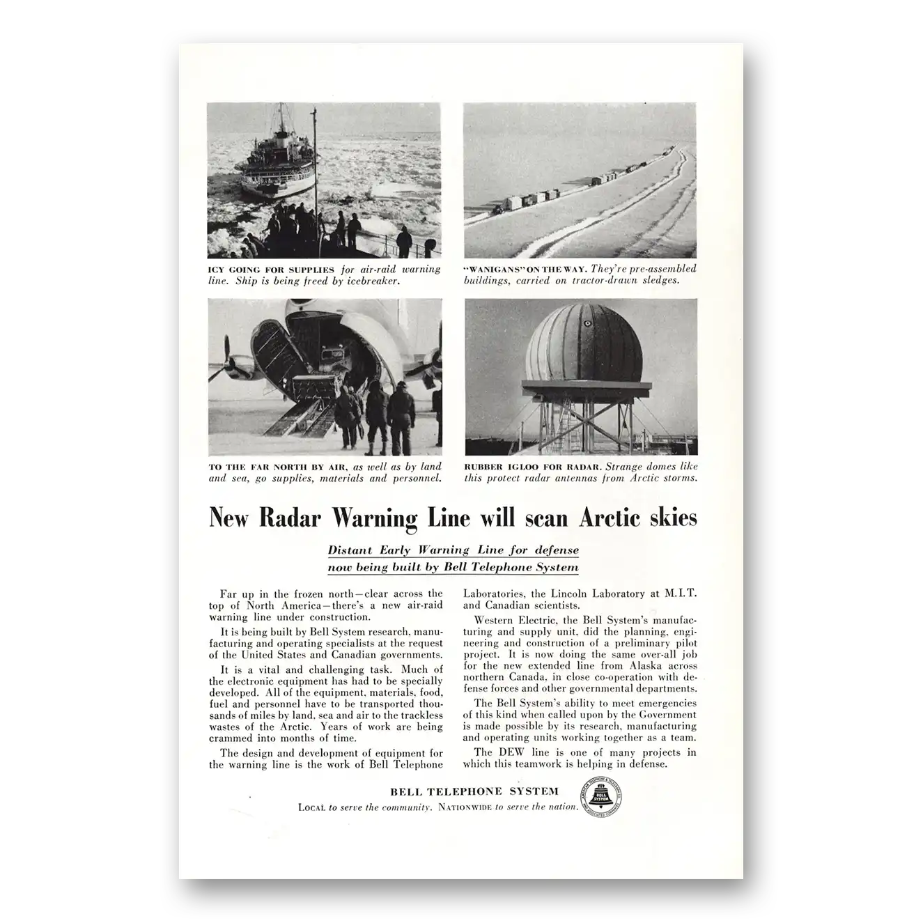 1955 Bell Telephone New Radar Warning Line Vintage Magazine Print Ad