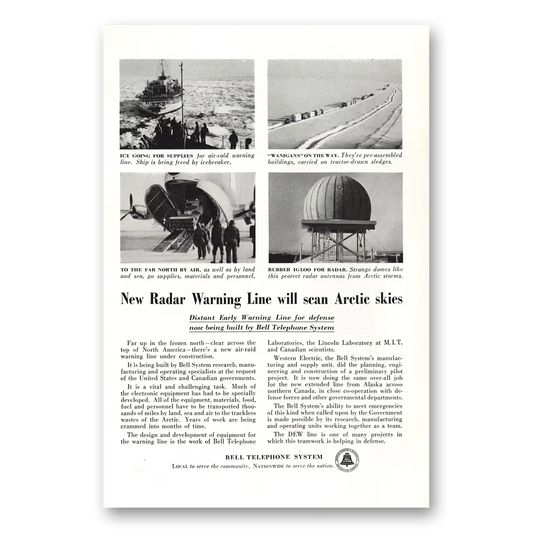 1955 Bell Telephone New Radar Warning Line Vintage Magazine Print Ad