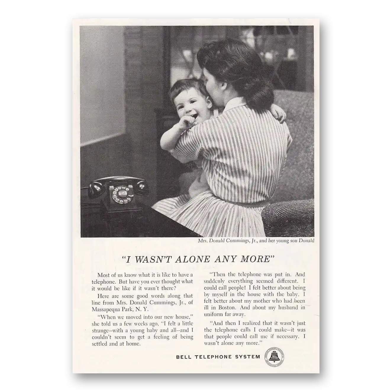 1955 Bell Telephone I Wasn't Alone Any More Vintage Magazine Print Ad