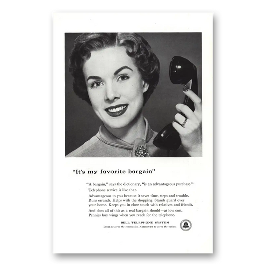 1955 Bell Telephone My Favorite Bargain Vintage Magazine Print Ad