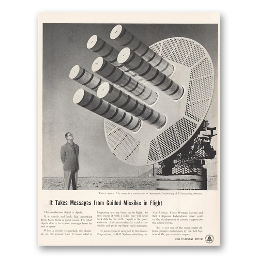 1955 Bell Telephone Takes Messages From Guided Missiles In Flight Vintage Magazine Print Ad