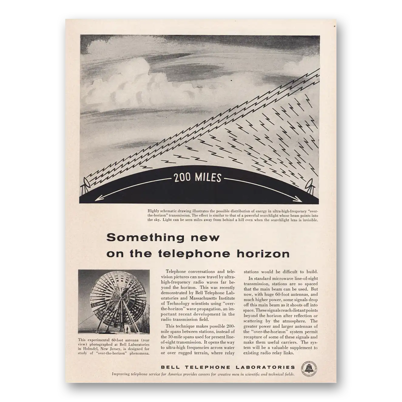 1955 Bell Telephone Something New Telephone Horizon Vintage Magazine Print Ad