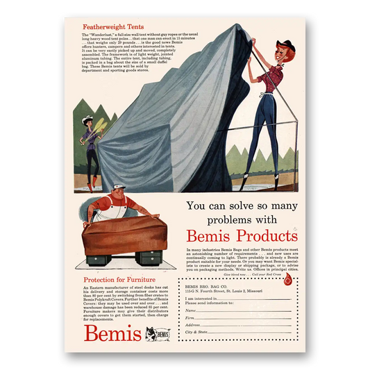 1955 Bemis Featherweight Tents Vintage Magazine Print Ad