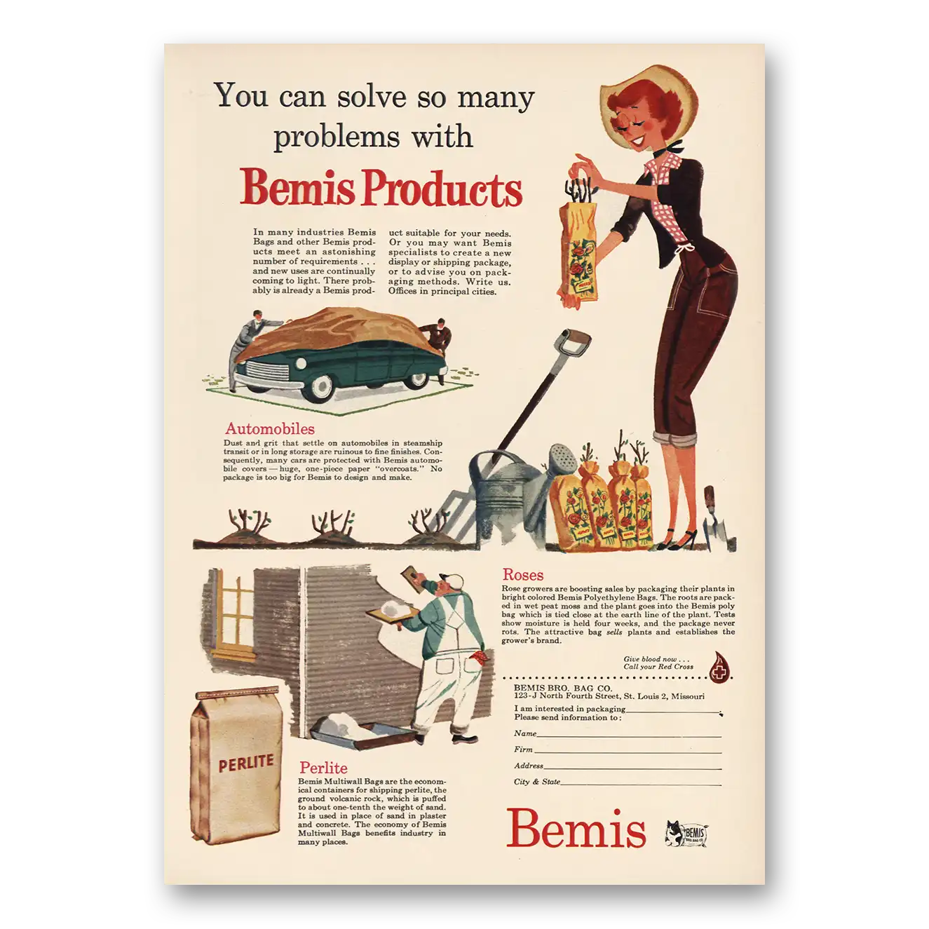 1955 Bemis Solve So Many Problems Vintage Magazine Print Ad