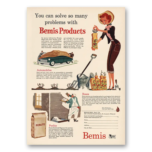 1955 Bemis Solve So Many Problems Vintage Magazine Print Ad