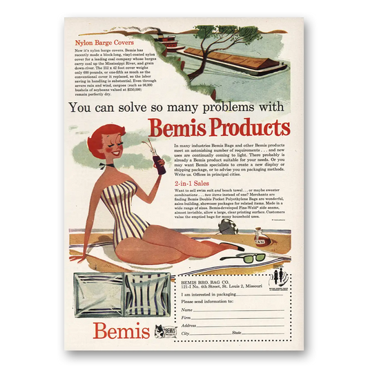 1955 Bemis Nylon Barge Covers Vintage Magazine Print Ad