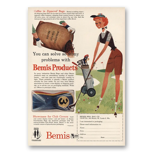 1955 Bemis Coffee In Zippered Bags Vintage Magazine Print Ad