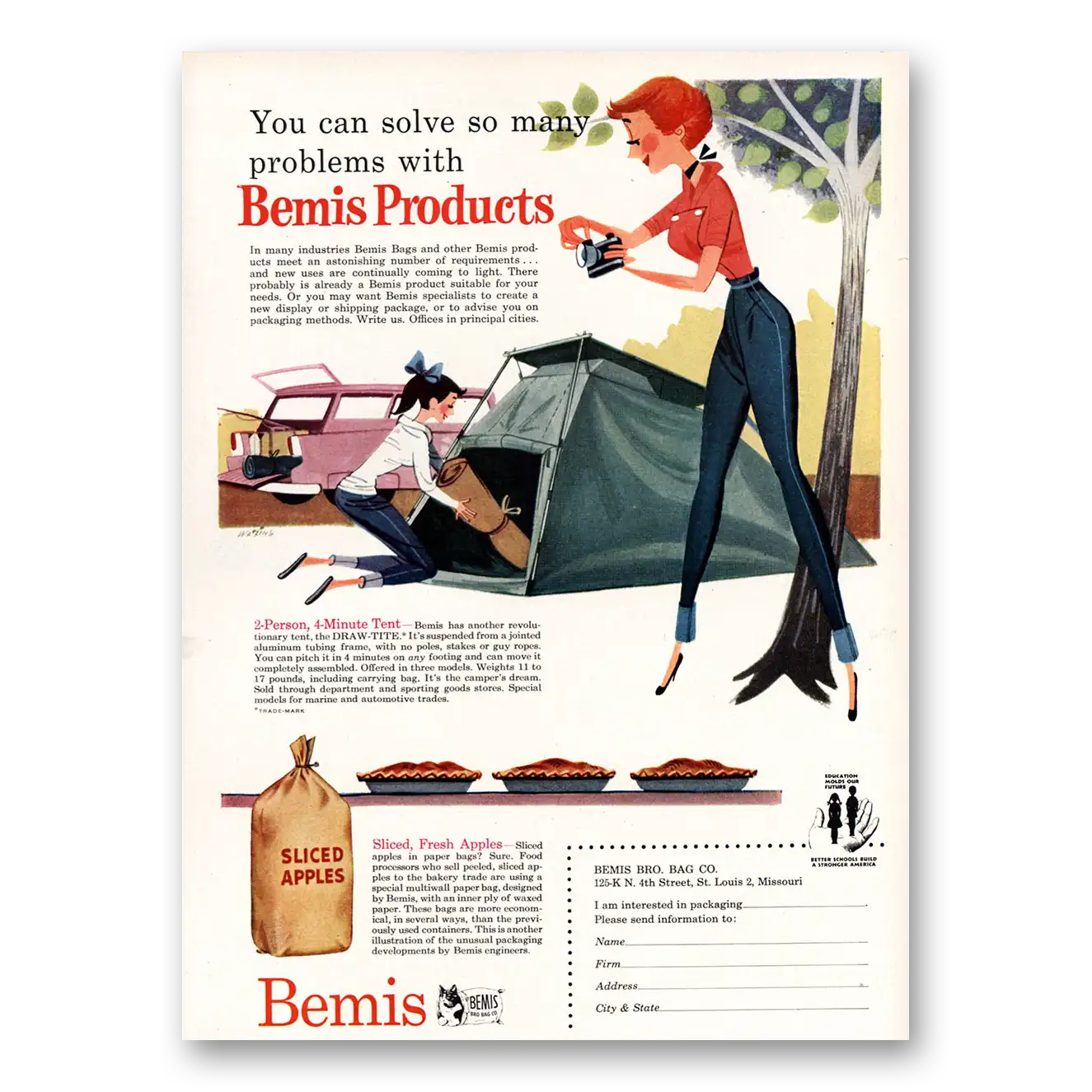 1955 Bemis Solve So Many Problems Vintage Magazine Print Ad