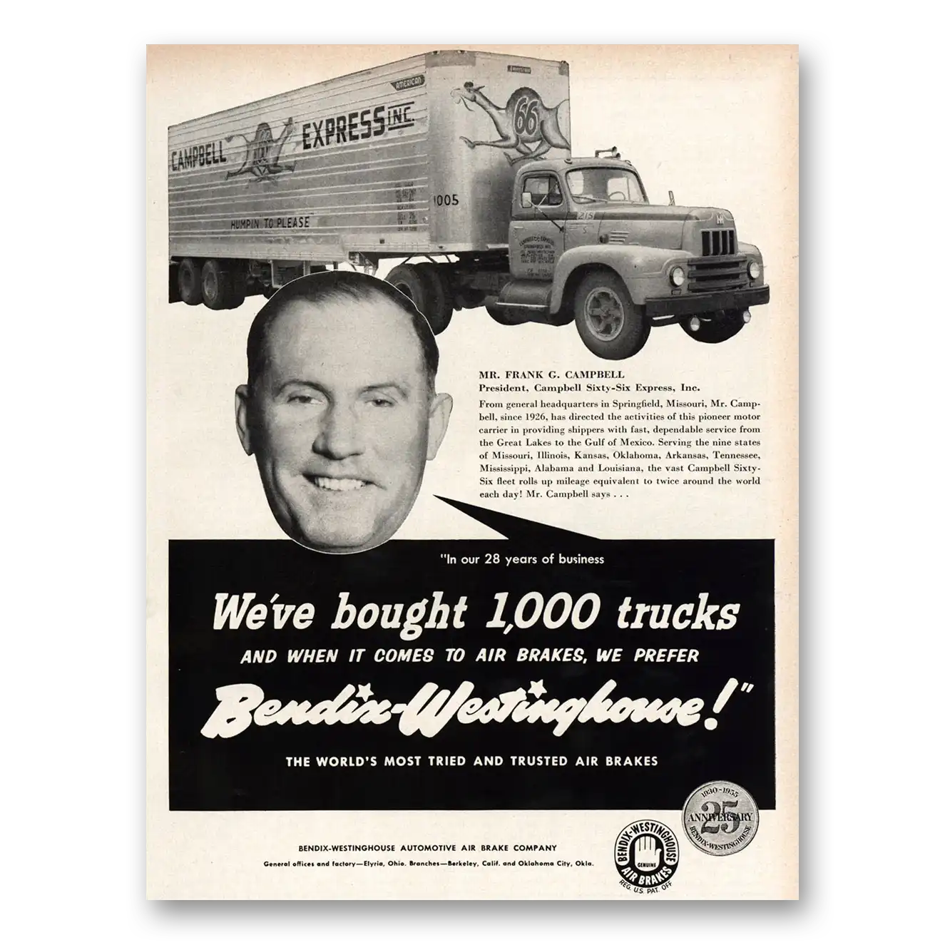 1955 Bendix Westinghouse Air Brakes Campbell Sixty Six Express Vintage Magazine Print Ad