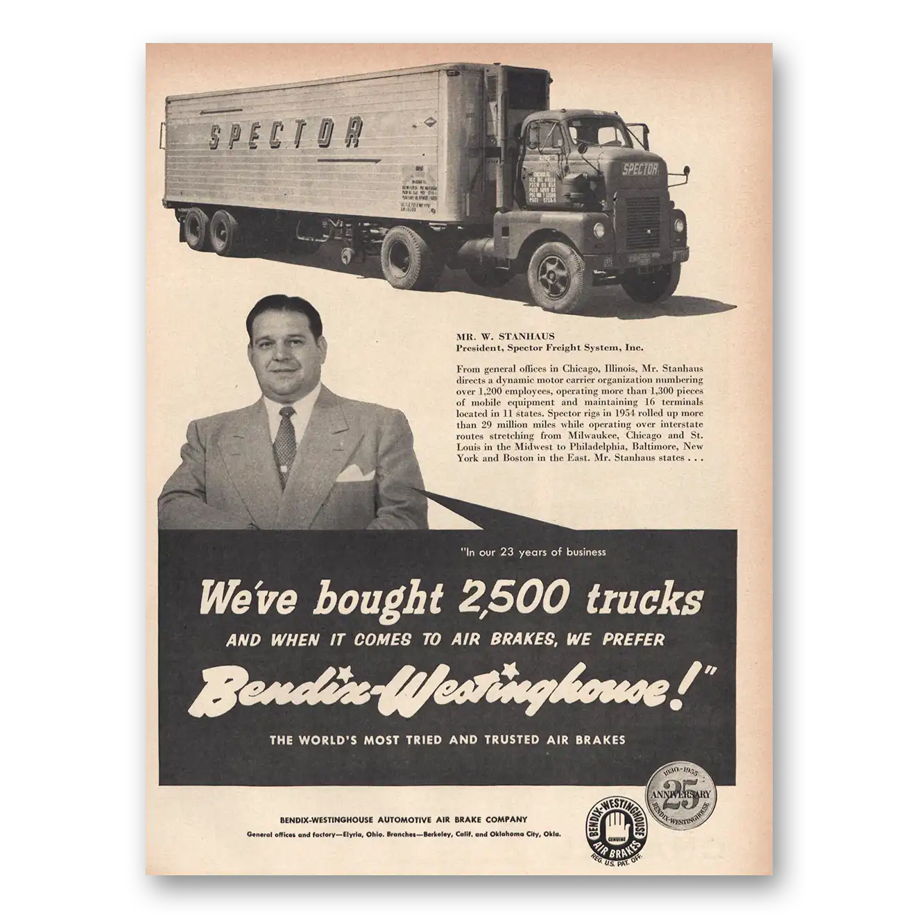 1955 Bendix Westinghouse Spector Freight Vintage Magazine Print Ad