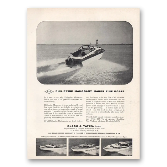 1955 Black & Yates Fine Boats Philippine Mahogany Makes Fine Boats Vintage Magazine Print Ad