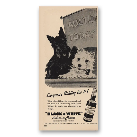 1955 Black and White Scotch Auction Today Vintage Magazine Print Ad