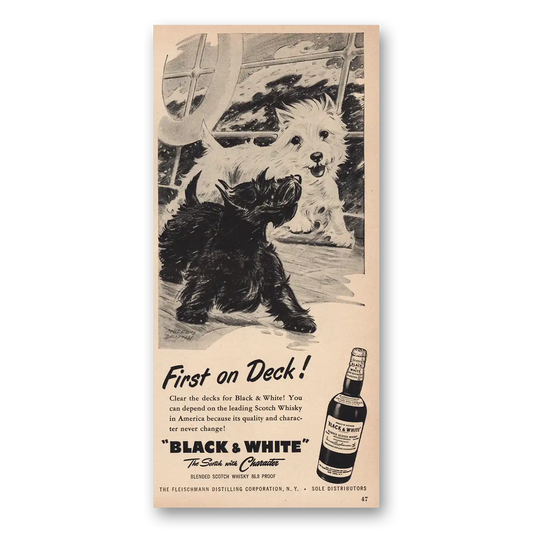 1955 Black and White Scotch First On Deck Vintage Magazine Print Ad