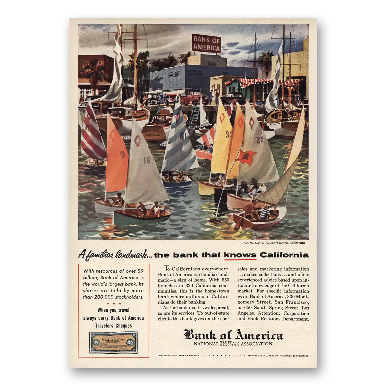 1955 Bank of America Regatta Day Newport Beach Vintage Magazine Print Ad