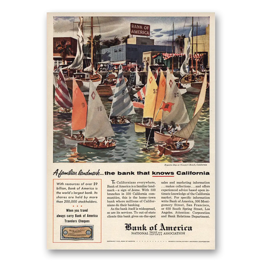 1955 Bank of America Regatta Day Newport Beach Vintage Magazine Print Ad