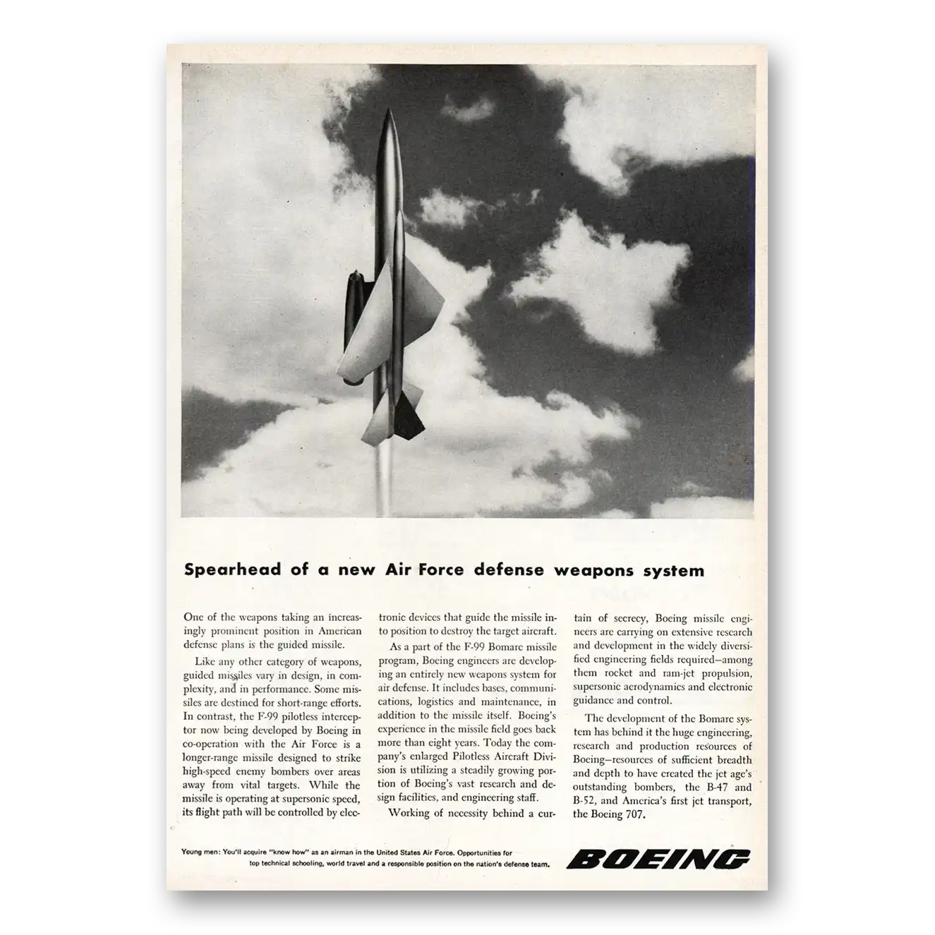 1955 Boeing Spearhead of New Air Force Vintage Magazine Print Ad