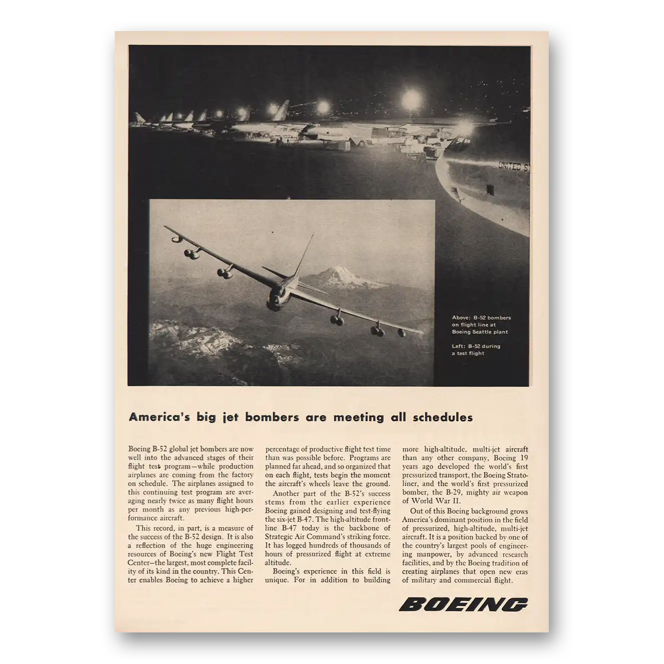 1955 Boeing Big Jet Bombers Vintage Magazine Print Ad