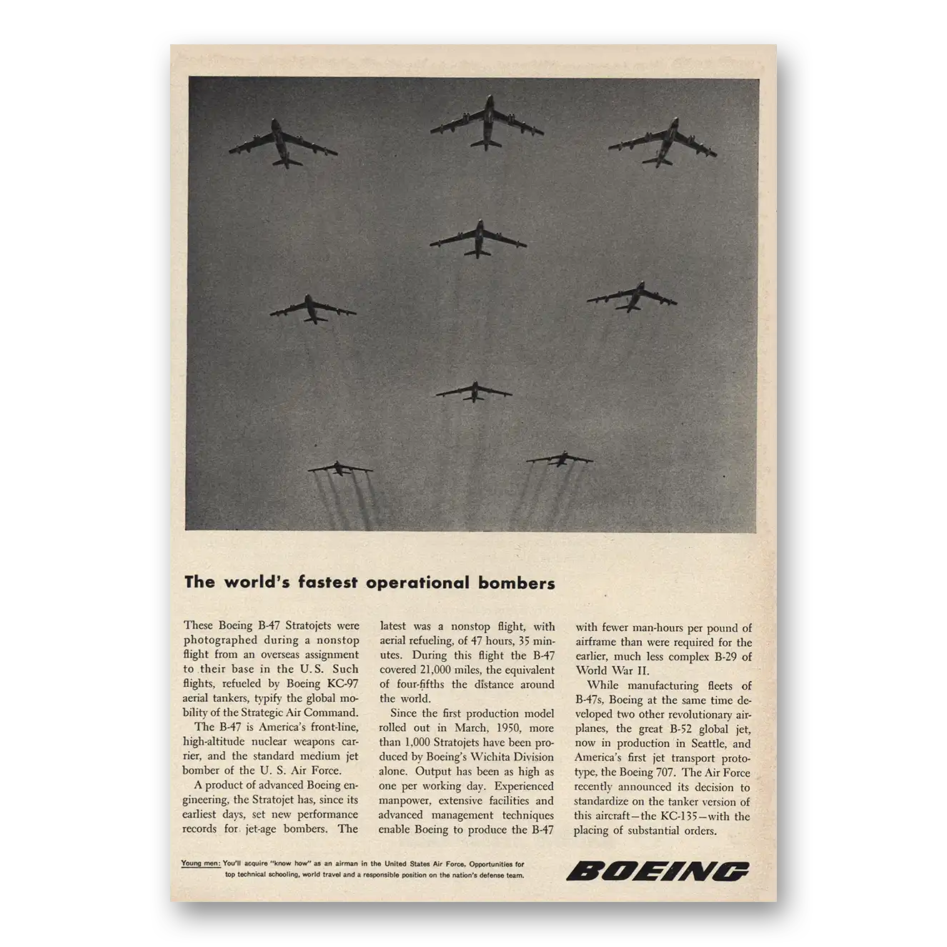 1955 Boeing Worlds Fastest Operational Bombers Vintage Magazine Print Ad