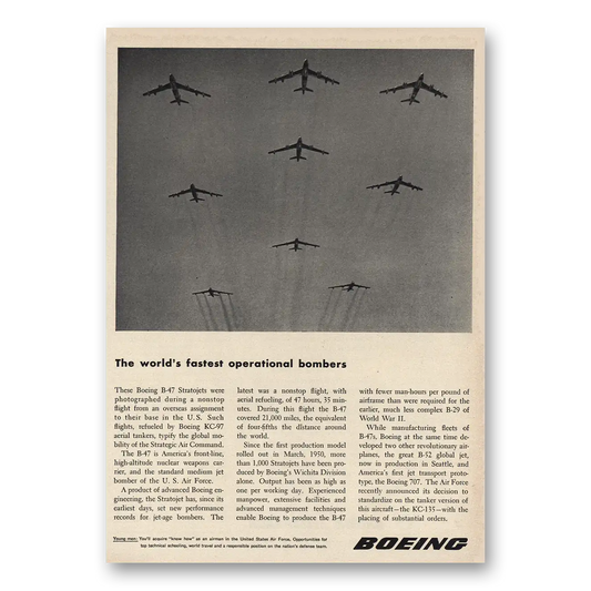 1955 Boeing Worlds Fastest Operational Bombers Vintage Magazine Print Ad