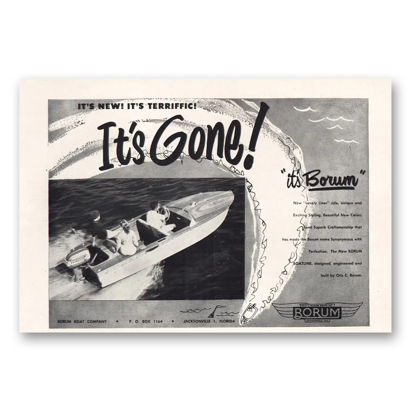 1955 Borum Boats Luxury Liner Its Gone Vintage Magazine Print Ad