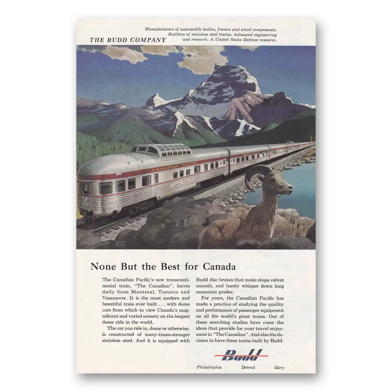 1955 Budd None But the Best for Canada Vintage Magazine Print Ad