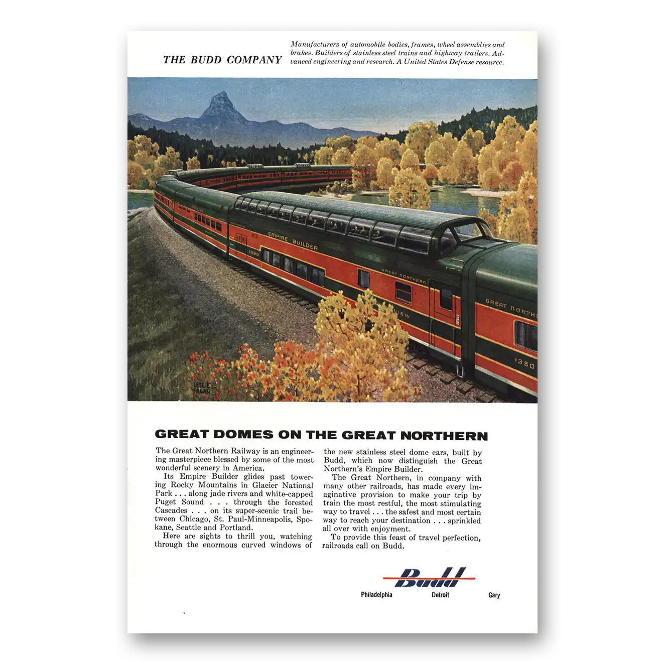 1955 Budd Great Domes on the Great Northern Vintage Magazine Print Ad