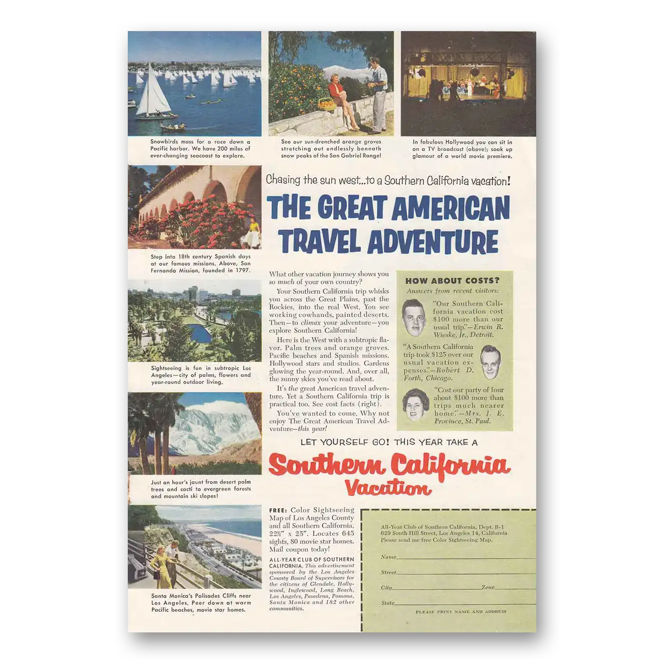 1955 Southern California Great American Travel Adventure Vintage Magazine Print Ad