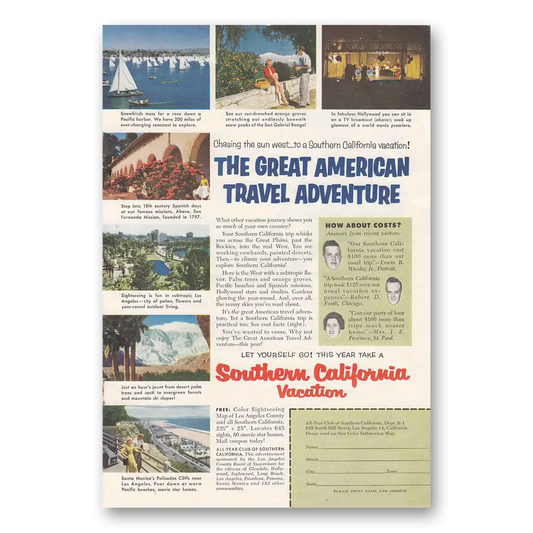 1955 Southern California Great American Travel Adventure Vintage Magazine Print Ad