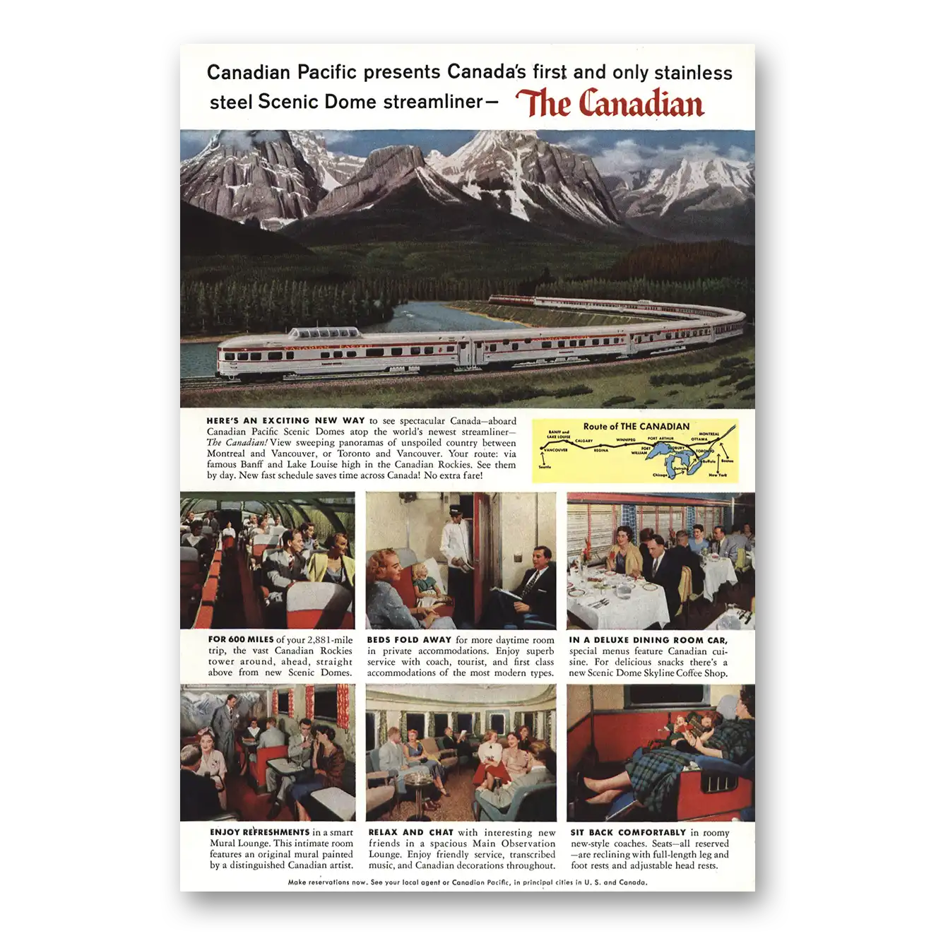 1955 Canadian Pacific Canadian Route Vintage Magazine Print Ad