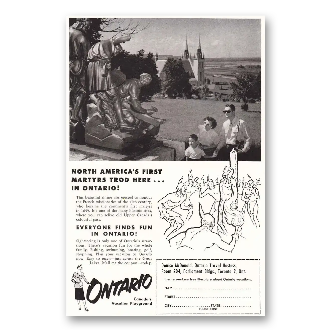 1955 Ontario Canada First Martyrs Trod Vintage Magazine Print Ad