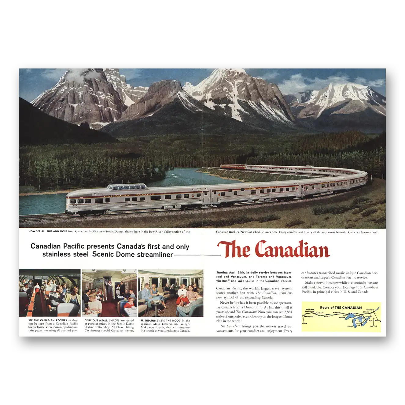 1955 Canadian Pacific Stainless Steel Scenic Dome Vintage Magazine Print Ad