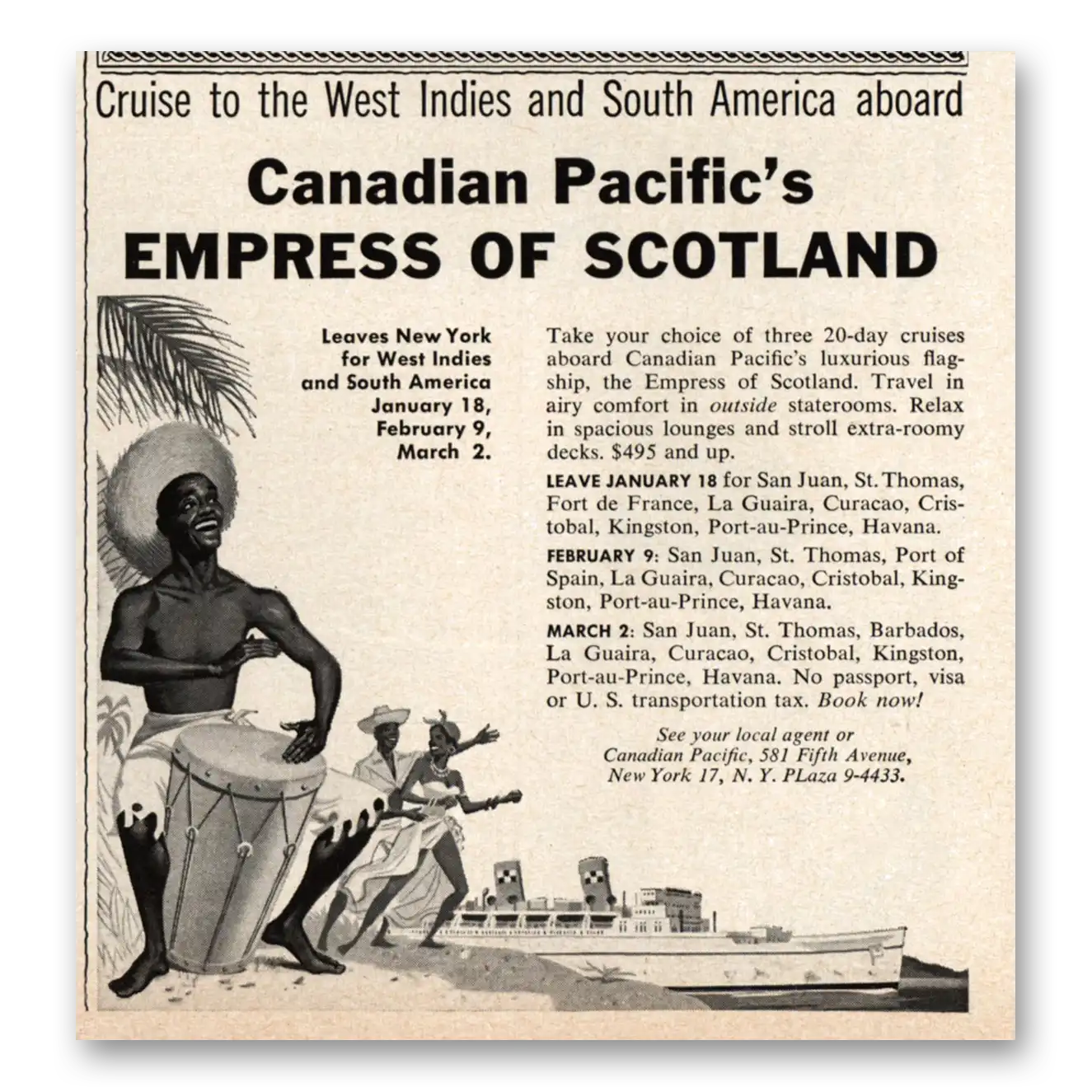 1955 Canadian Pacific Empress of Scotland Vintage Magazine Print Ad