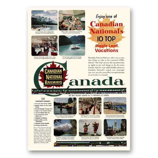 1955 Canadian National Railways Maple Leaf Vacations Vintage Magazine Print Ad