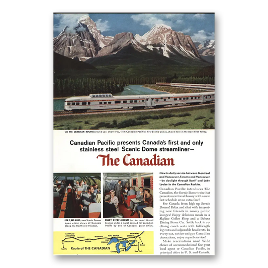 1955 Canadian Pacific Scenic Dome Streamliner Rockies Vintage Magazine Print Ad