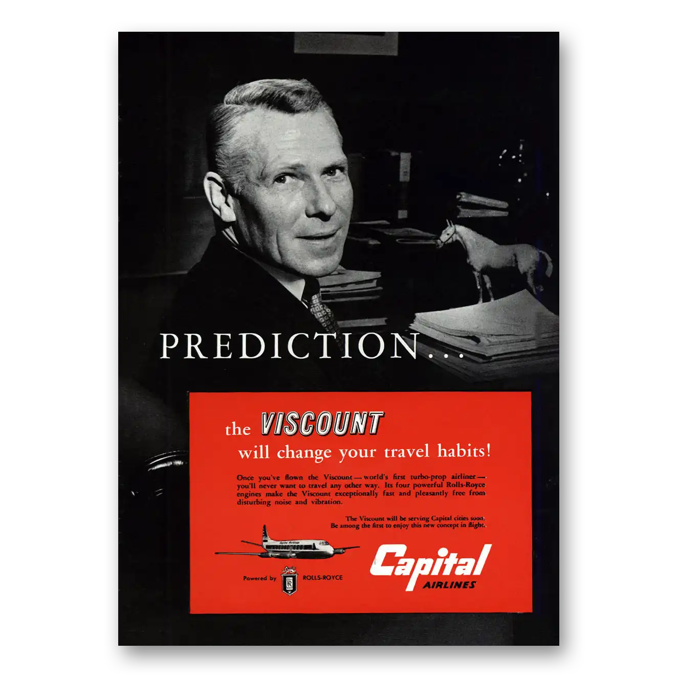 1955 Capital Airlines Prediction Viscount Will Change Your Travel Vintage Magazine Print Ad